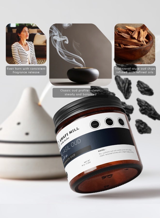 AWAFI MILL Al-Asil Oud Cambodia Bakhoor 70g (2.5 oz) | Infused Cambodia Wood Chips | Dry Authentic Oud with Amber Depth | Slow Burn, Rich Aroma | For Charcoal or Electric Burner - Image 2